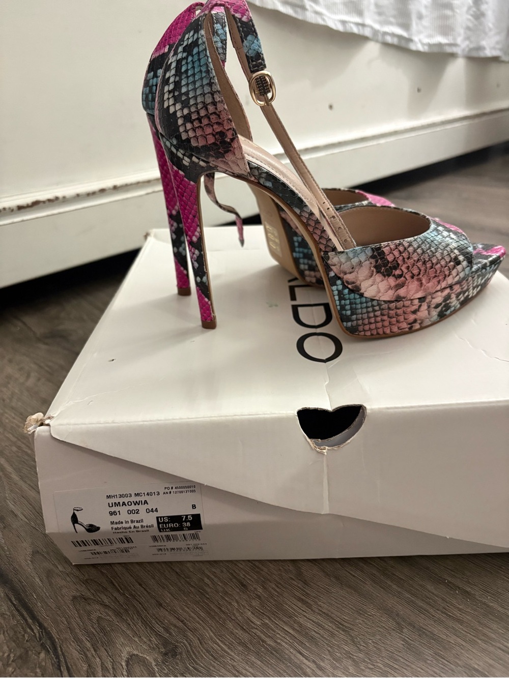 Aldo Pink Multi Snake-Print Peep-Toe Stiletto Sandals